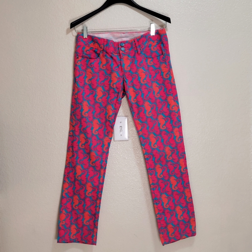Lily Pulitzer Worth Straight Jeans Hold Your Horses Seahorse Size 4